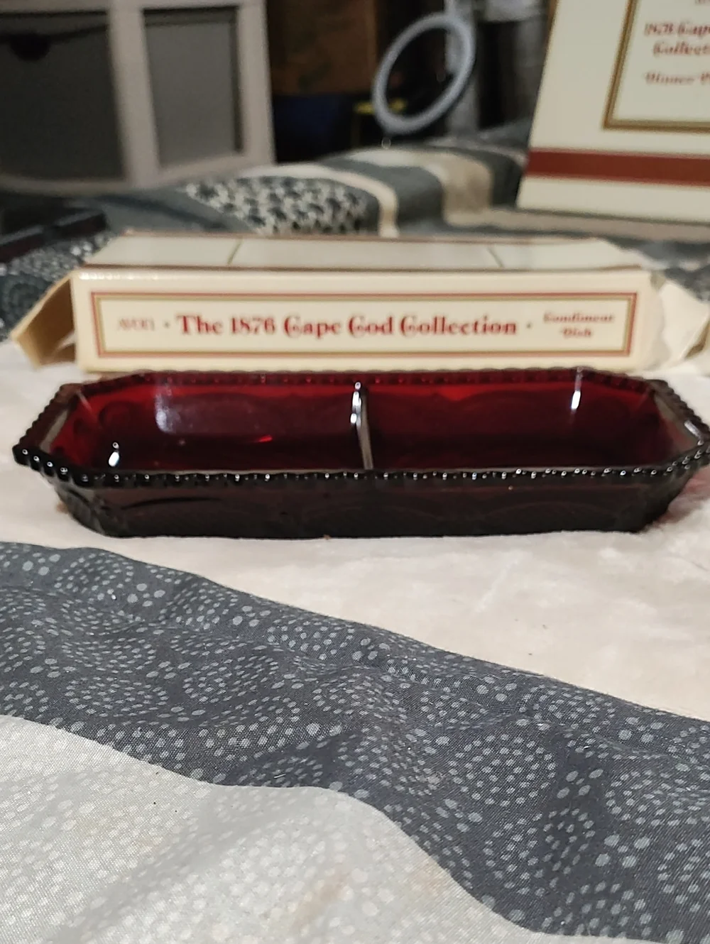 Avon Cape Cod Collection Deep Red Divided Glass Vanity Tray